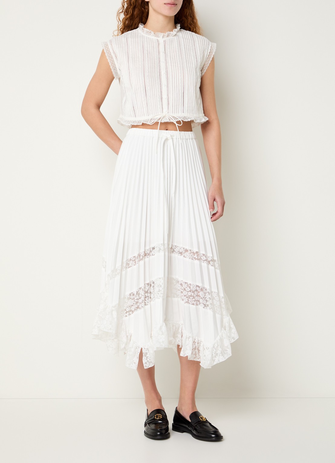 Claudie Pierlot Blouse met broderie en opstaande kraag - voorkant 3 gebroken wit