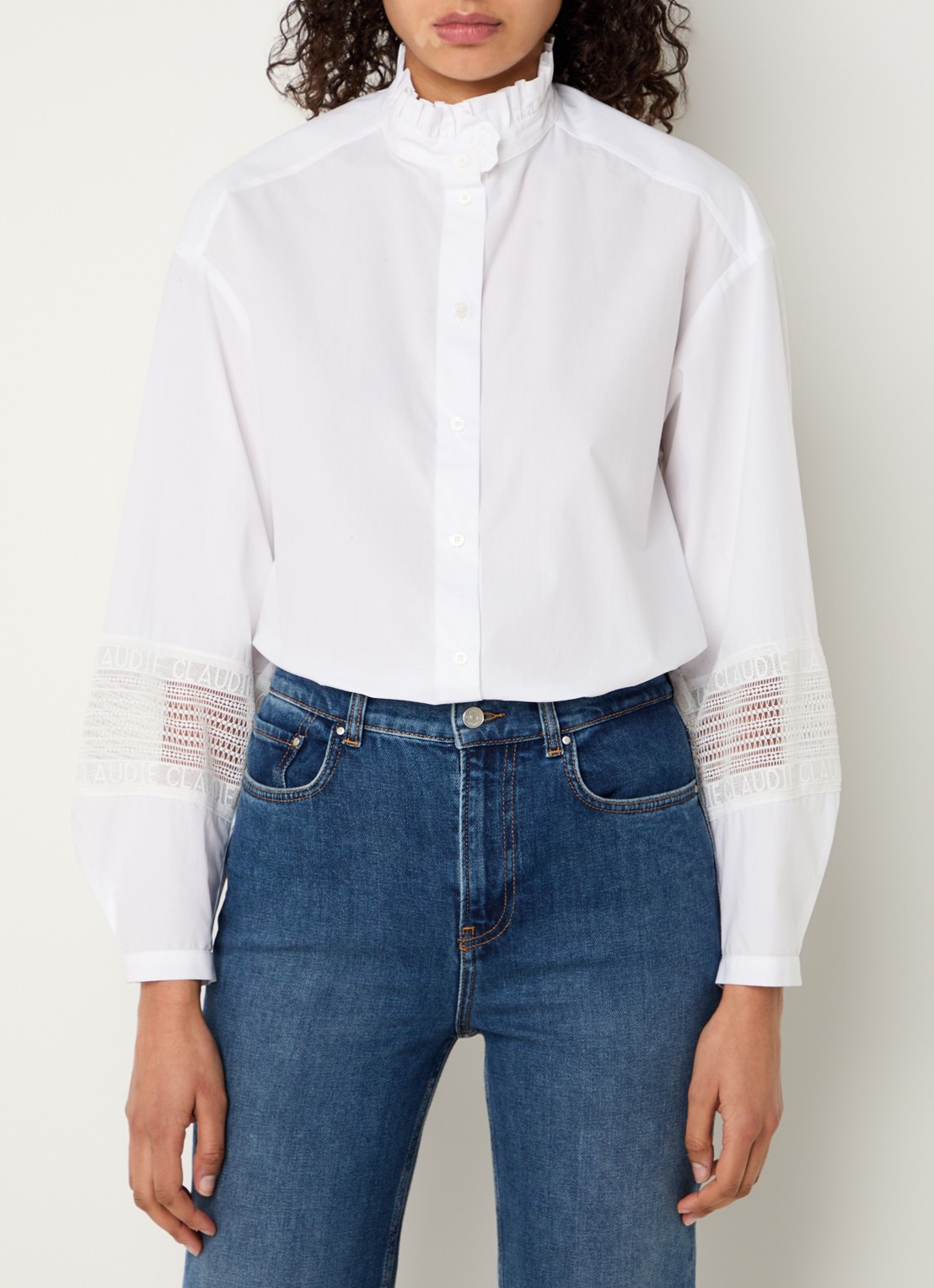 Claudie Pierlot Blouse met opengewerkt detail en logoborduring - detail wit