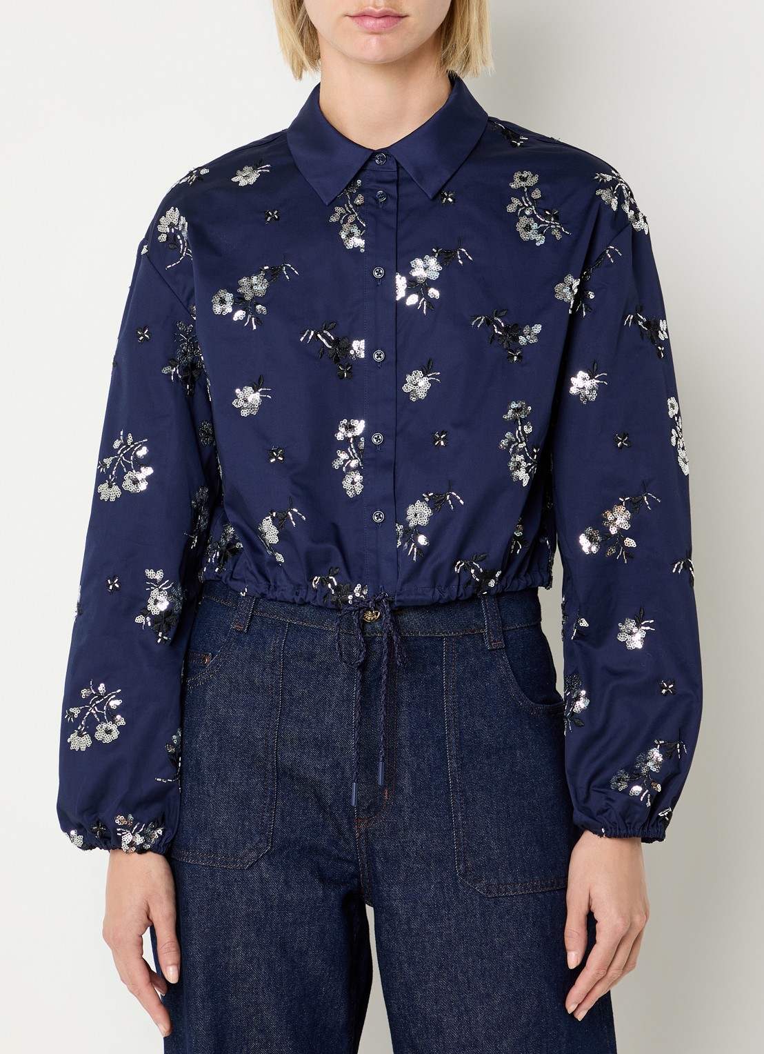 Claudie Pierlot Blouse met pailletten  - detail donkerblauw