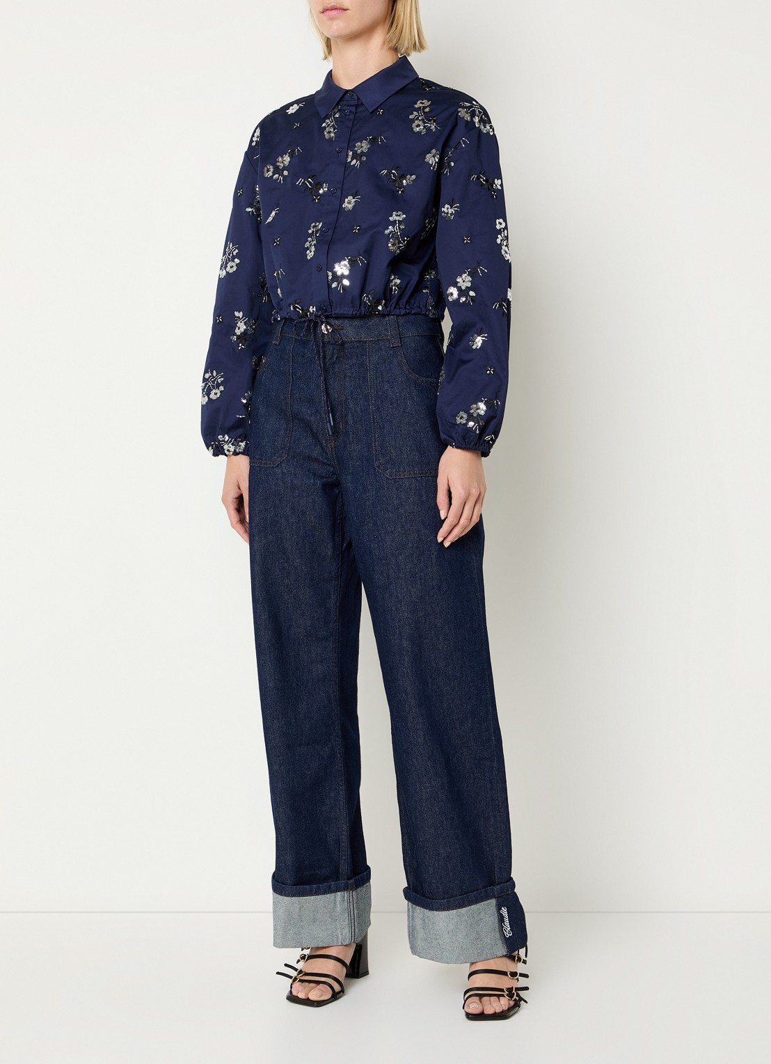 Claudie Pierlot Blouse met pailletten  - voorkant 4 donkerblauw