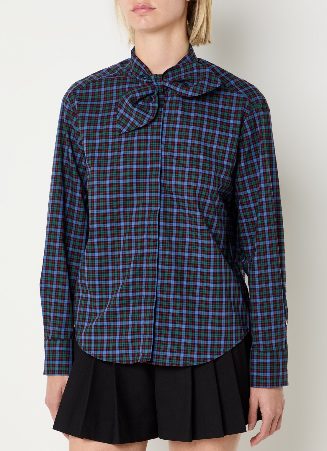 Claudie Pierlot Blouse met ruitdessin en sjaalkraag - detail 4 groen
