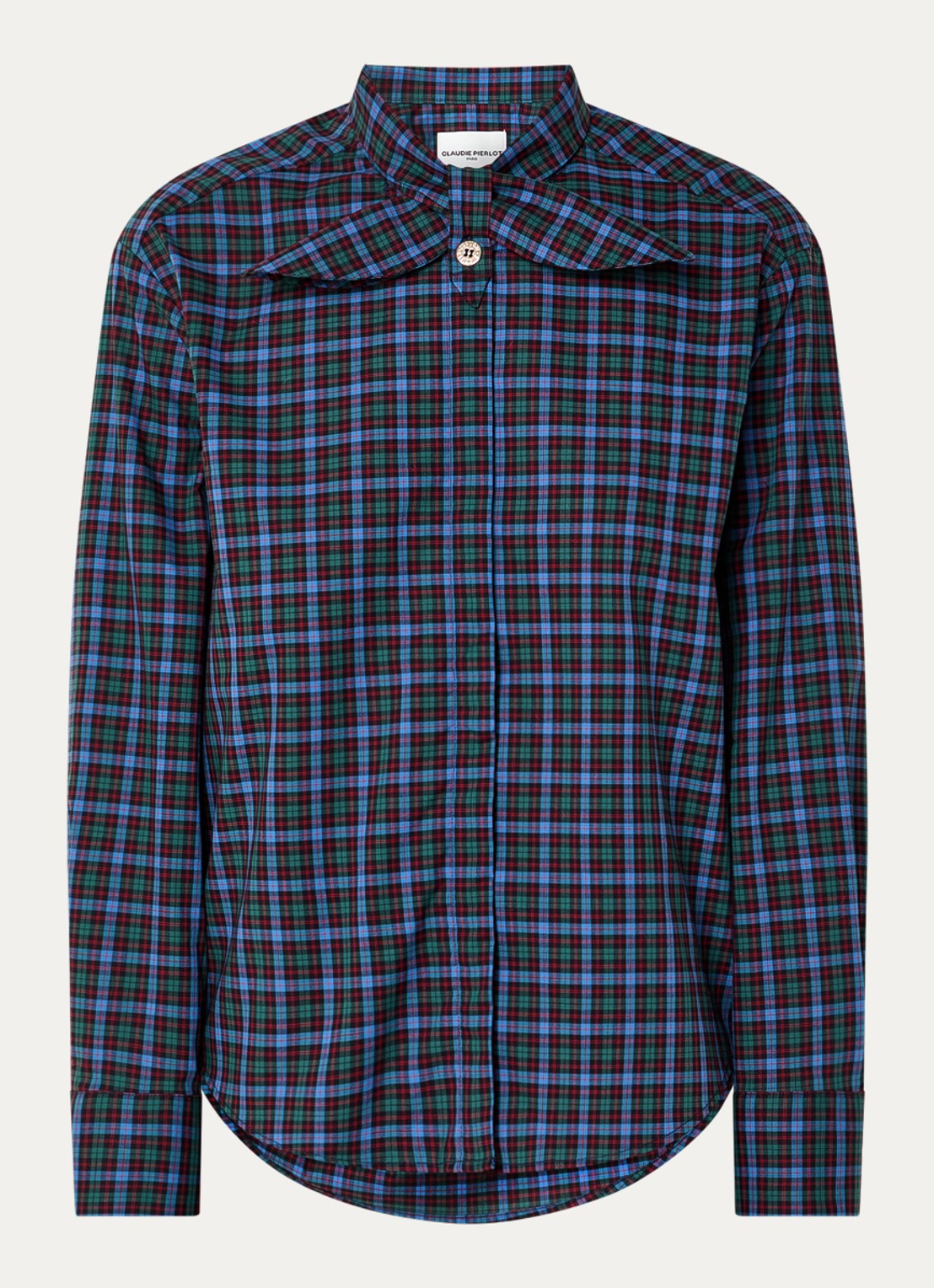 Claudie Pierlot Blouse met ruitdessin en sjaalkraag - voorkant 2 groen