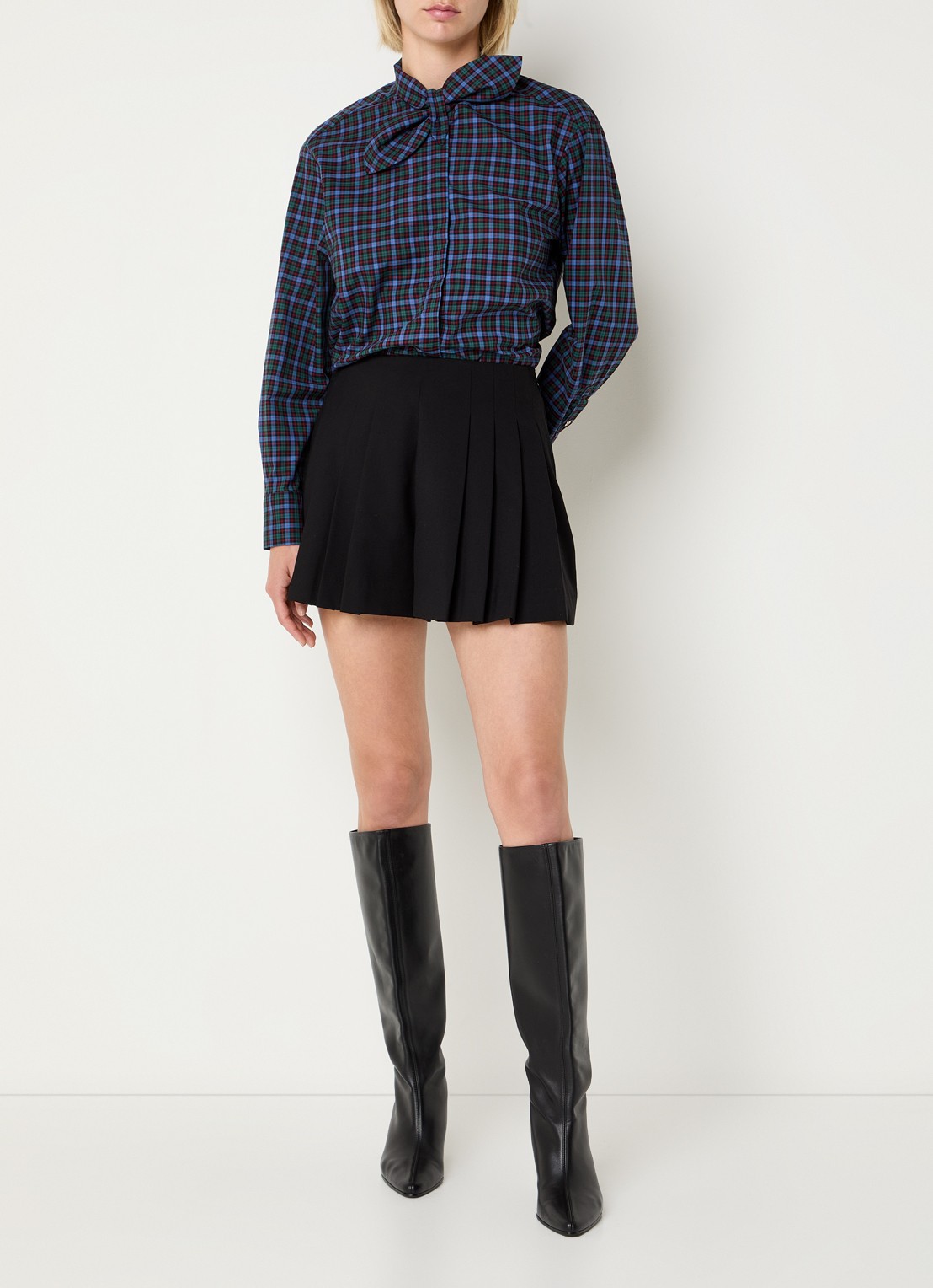 Claudie Pierlot Blouse met ruitdessin en sjaalkraag - voorkant 3 groen