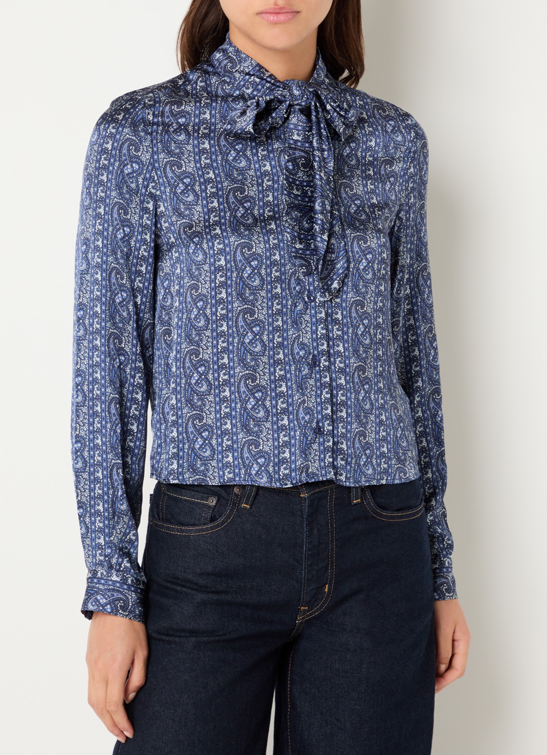 Claudie Pierlot Blouse met sjaalkraag en print - detail 3 royalblauw