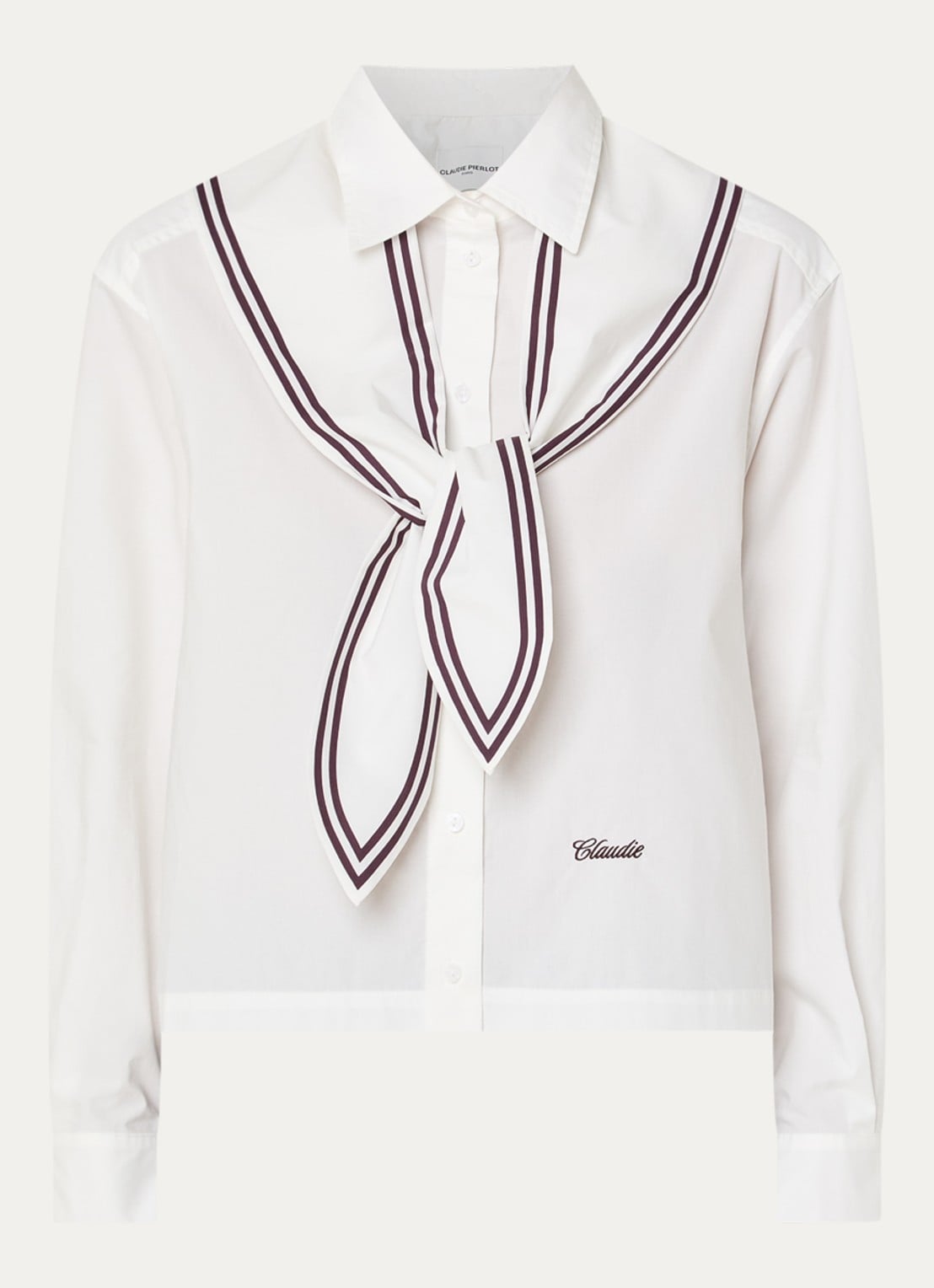Claudie Pierlot Blouse met sjaalkraag - voorkant gebroken wit