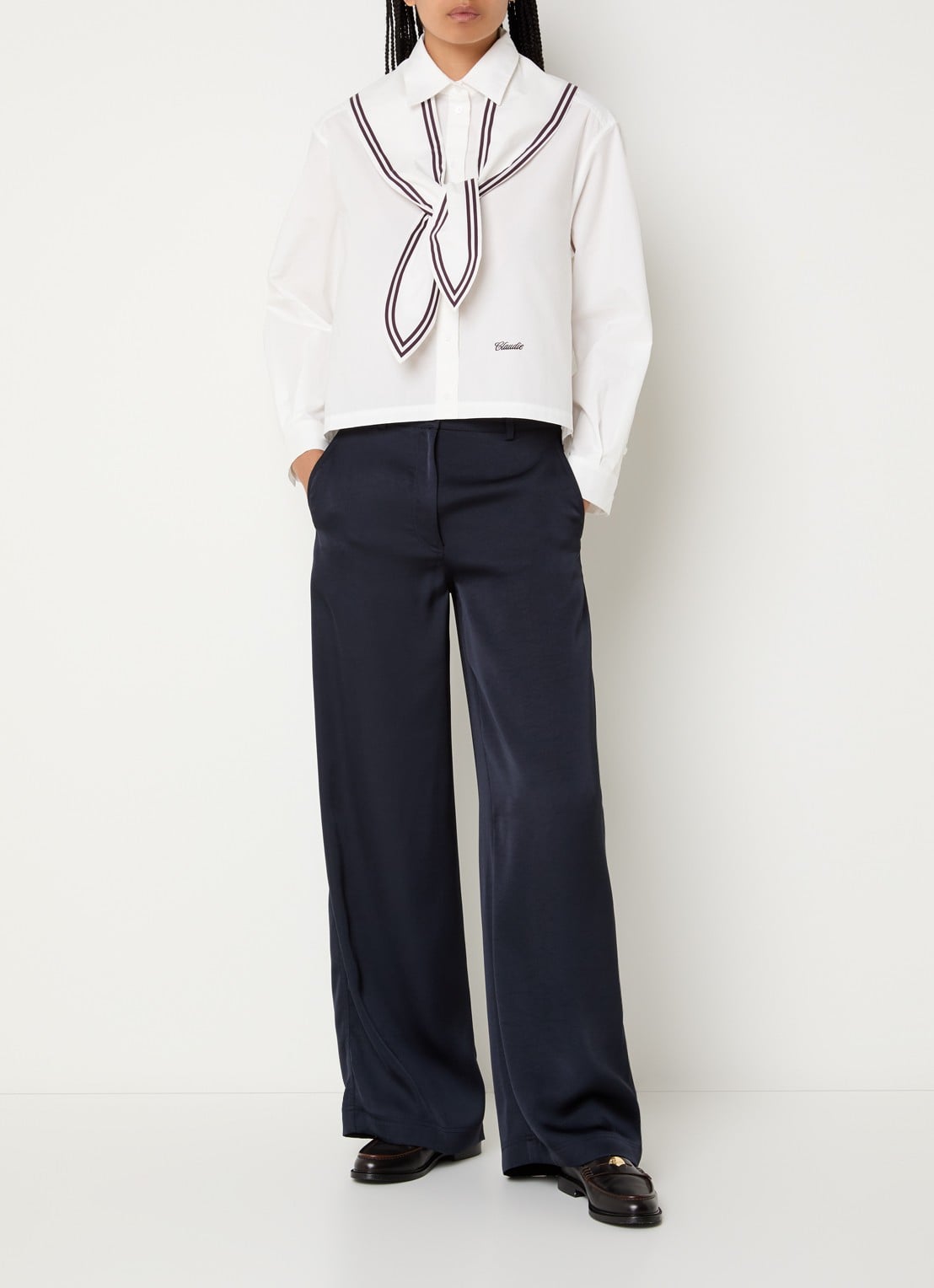Claudie Pierlot Blouse met sjaalkraag - voorkant 2 gebroken wit