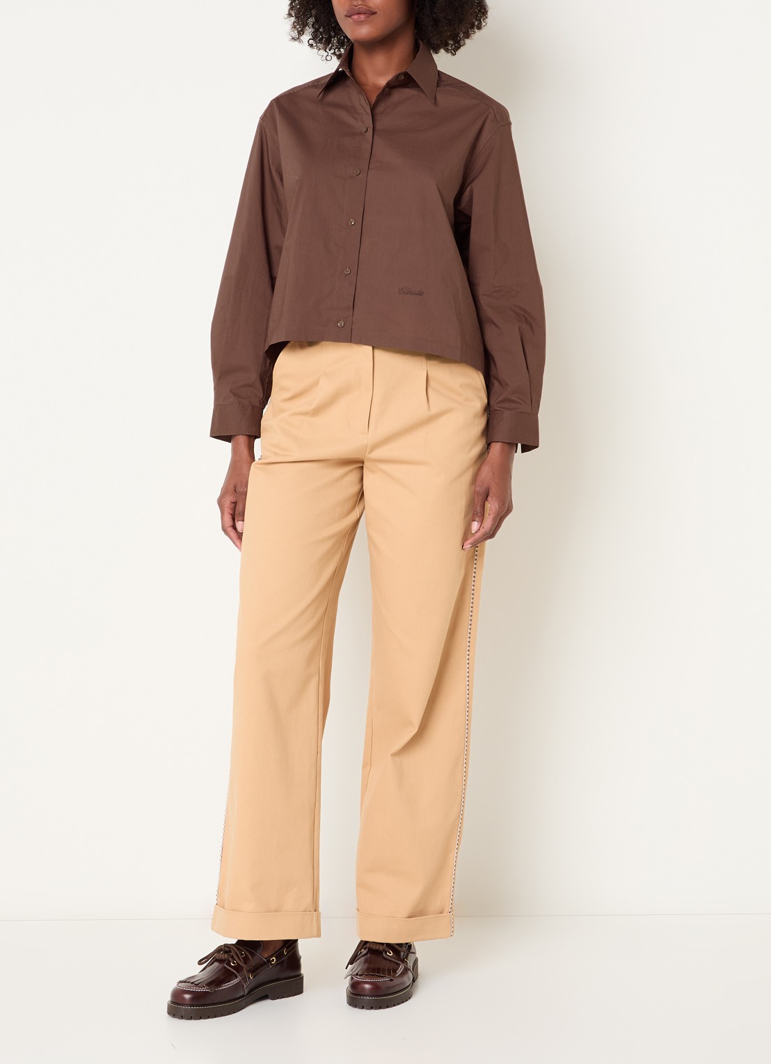 Claudie Pierlot Blouse met sjaalkraag - voorkant 2 bruin