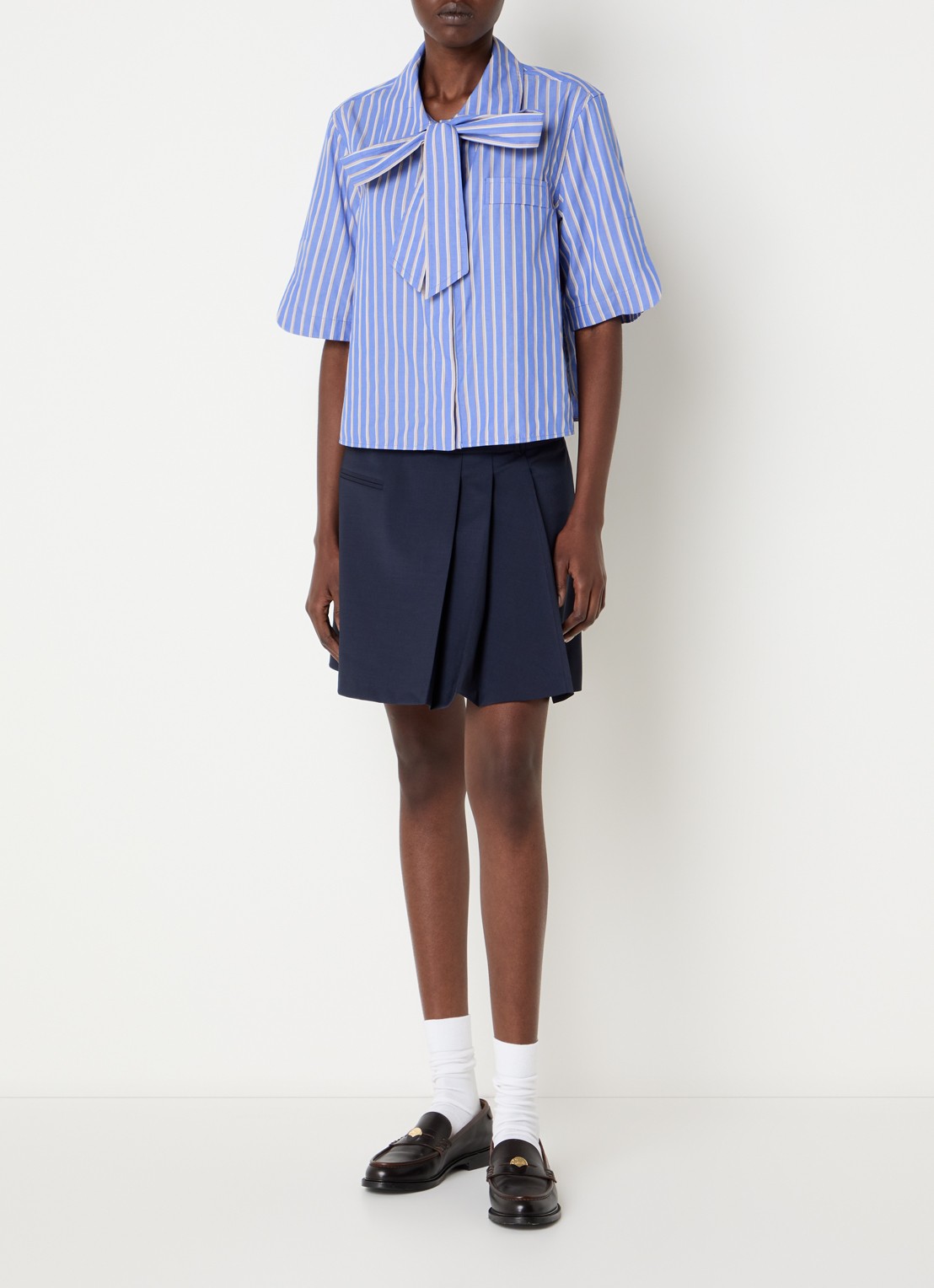 Claudie Pierlot Blouse met streepprint en sjaalkraag - voorkant 3 blauw