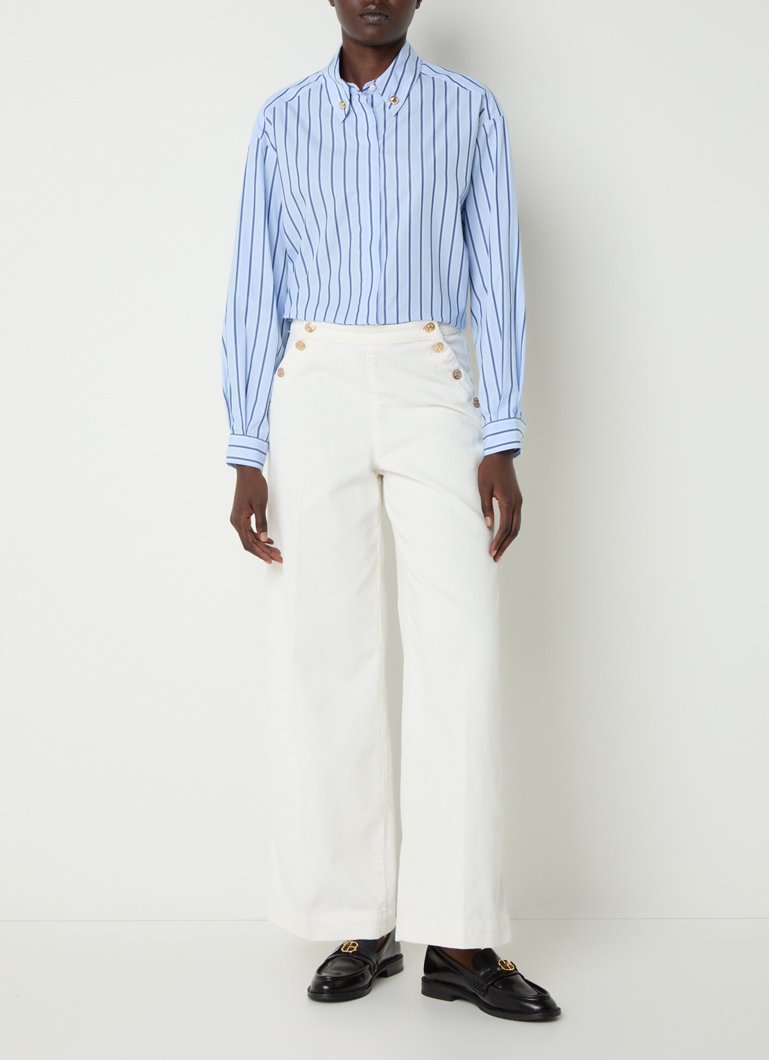 Claudie Pierlot Blouse met streepprint - voorkant 2 blauw
