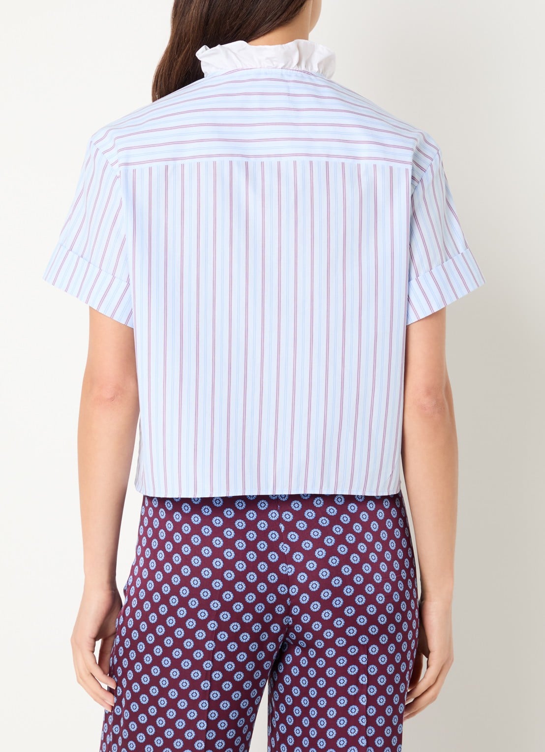 Claudie Pierlot Blouse met streepprint - achterkant blauwgrijs