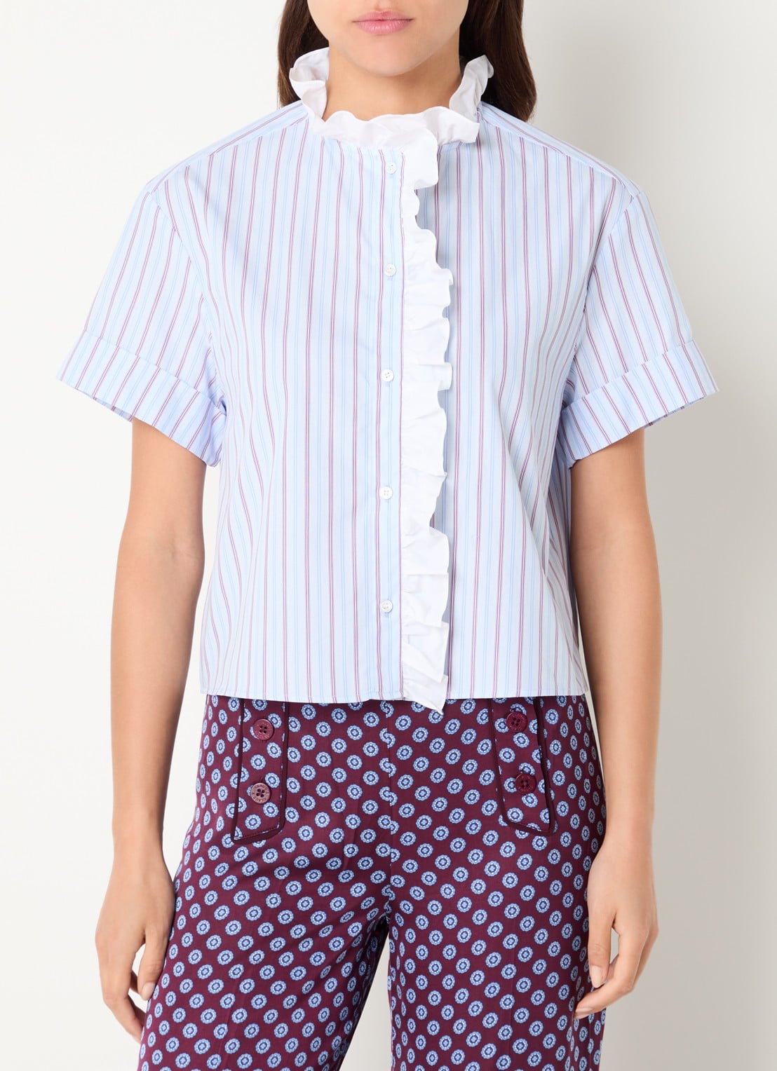Claudie Pierlot Blouse met streepprint - detail 4 blauwgrijs