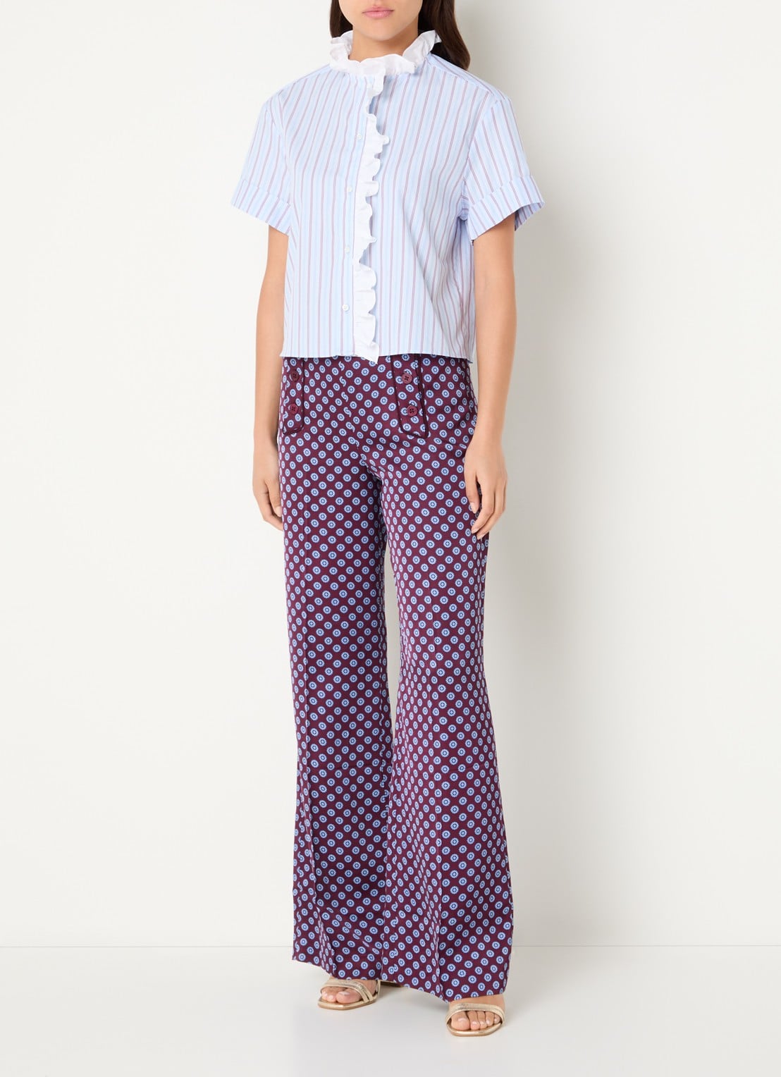 Claudie Pierlot Blouse met streepprint - voorkant 3 blauwgrijs