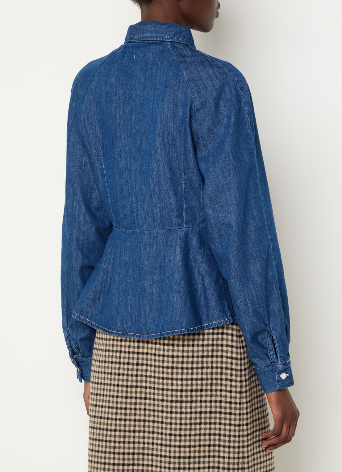 Claudie Pierlot Blouse van denim met peplum - achterkant blauw