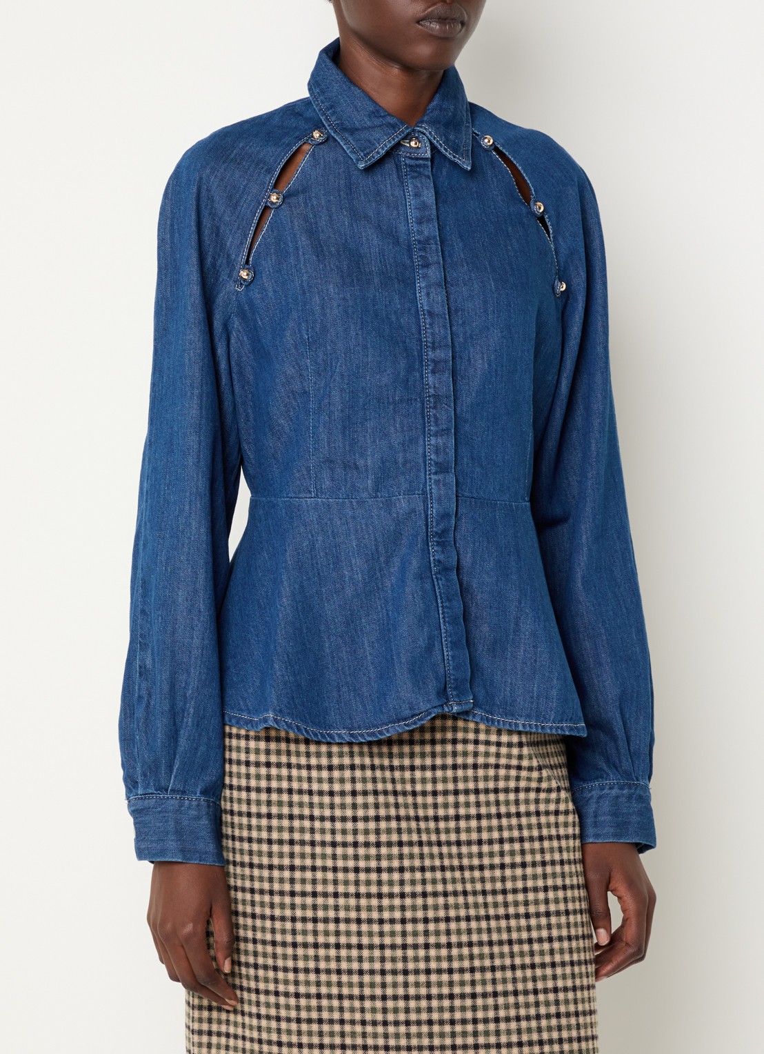 Claudie Pierlot Blouse van denim met peplum - detail 4 blauw