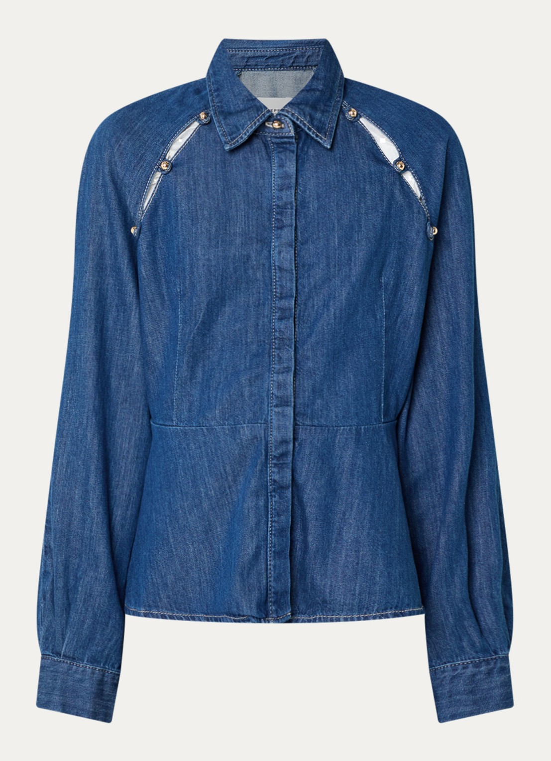 Claudie Pierlot Blouse van denim met peplum - voorkant 2 blauw