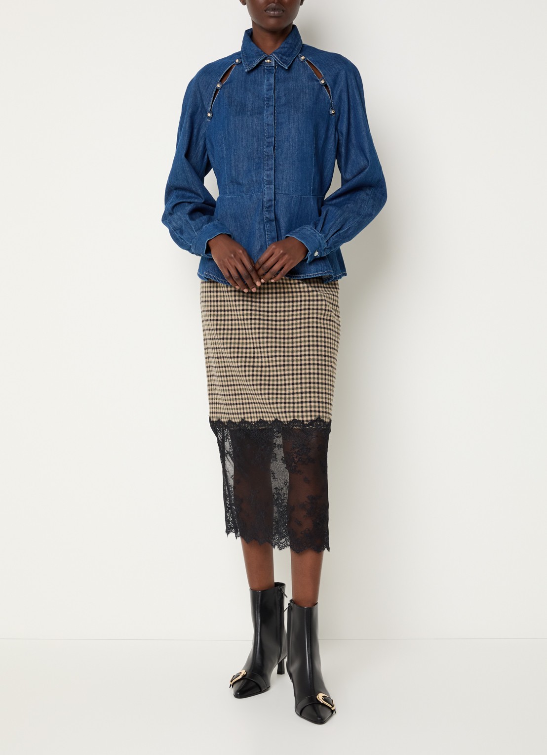 Claudie Pierlot Blouse van denim met peplum - voorkant 3 blauw
