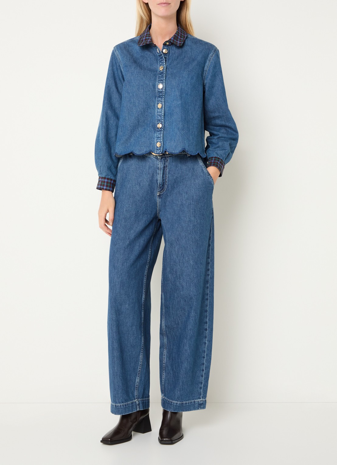 Claudie Pierlot Blouse van denim - voorkant 2 blauw