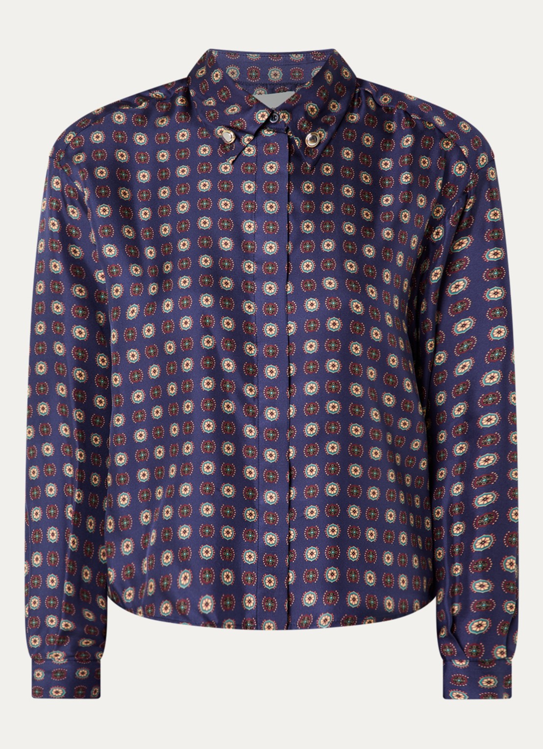 Claudie Pierlot Blouse van zijde met grafische print  - voorkant 3 donkerblauw
