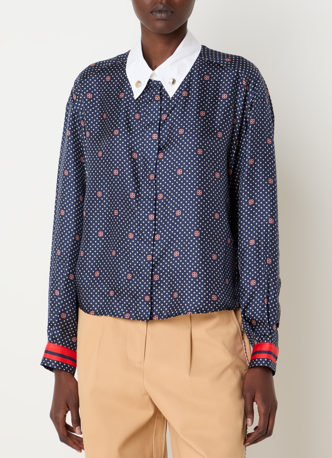 Claudie Pierlot Blouse van zijde met print - detail blauw