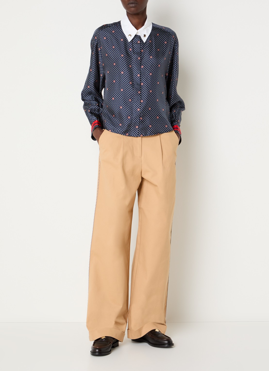 Claudie Pierlot Blouse van zijde met print - voorkant 3 blauw