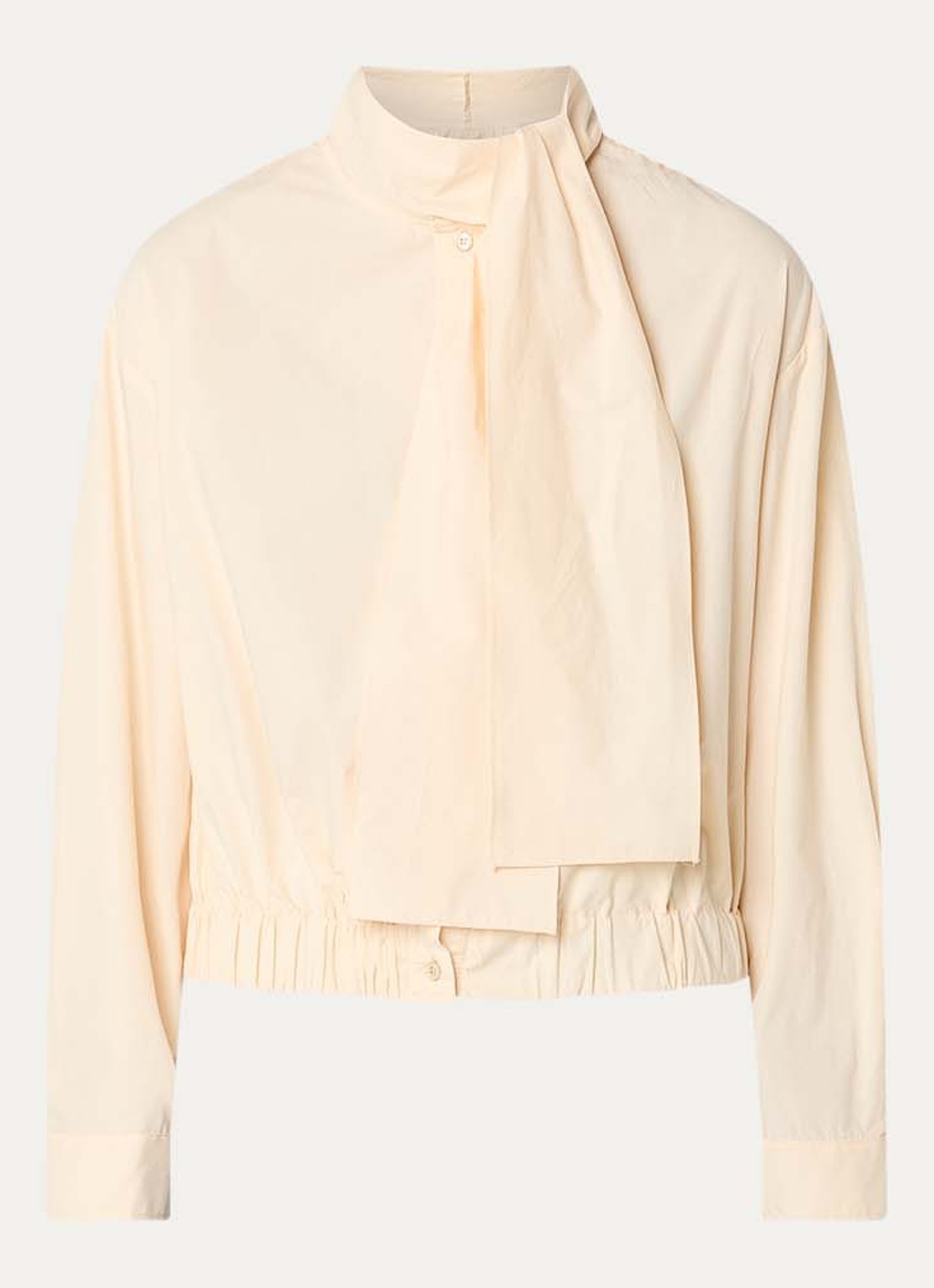 Claudie Pierlot Cally cropped blouse met sjaalkraag - voorkant 2 vanillegeel