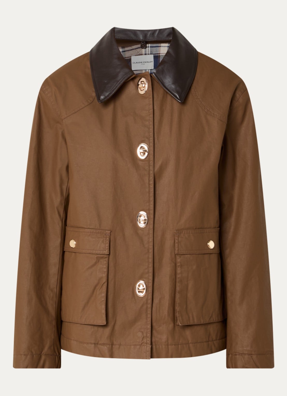 Claudie Pierlot Carlita gewatteerde jack met details van leer - voorkant 3 bruin