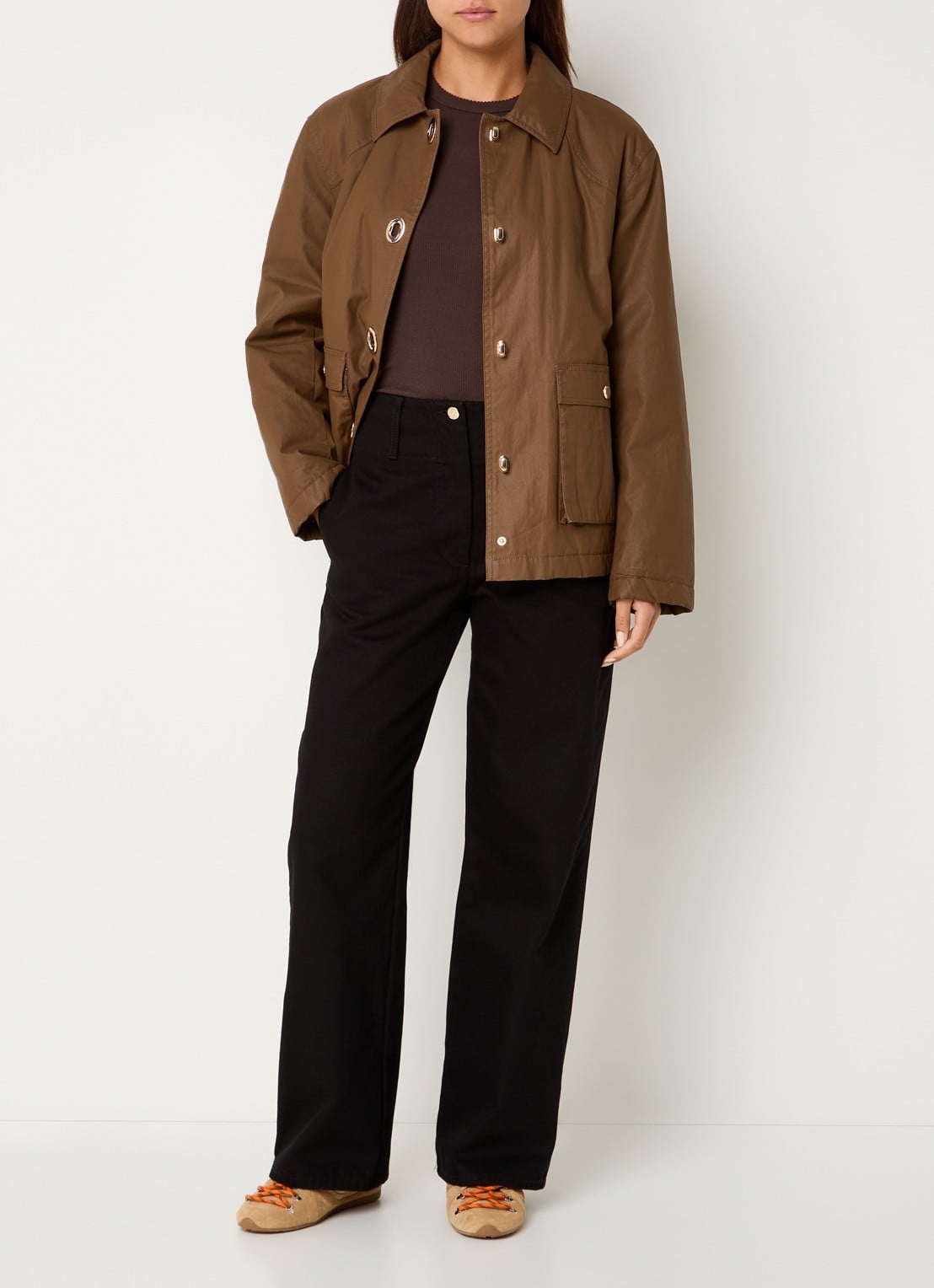 Claudie Pierlot Carlita gewatteerde jack met details van leer - voorkant 4 bruin