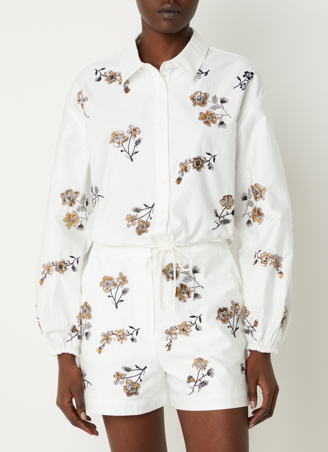 Claudie Pierlot Carole blouse met pailletten - detail 4 wit