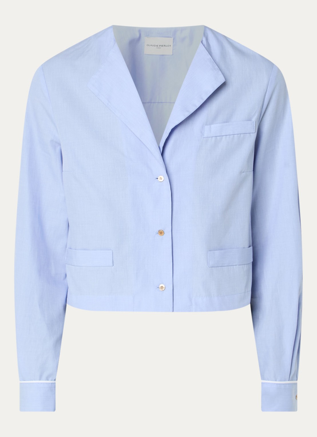 Claudie Pierlot Cassandre blouse met V-hals - voorkant 3 blauwgrijs