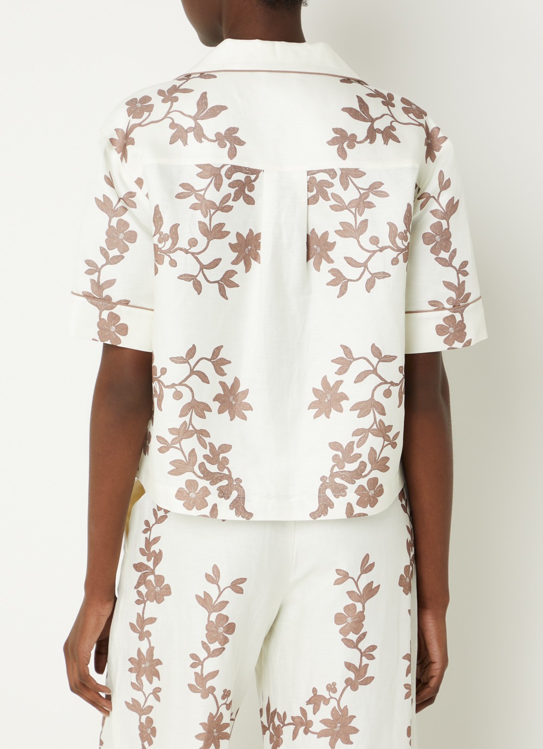 Claudie Pierlot Caulafleur blouse in linnenblend met bloemenprint - achterkant 4 gebroken wit