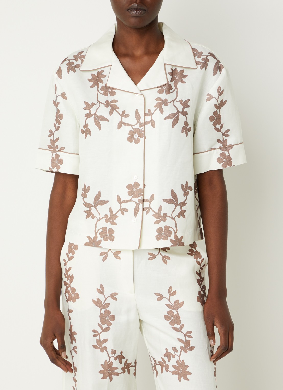 Claudie Pierlot Caulafleur blouse in linnenblend met bloemenprint - detail 3 gebroken wit