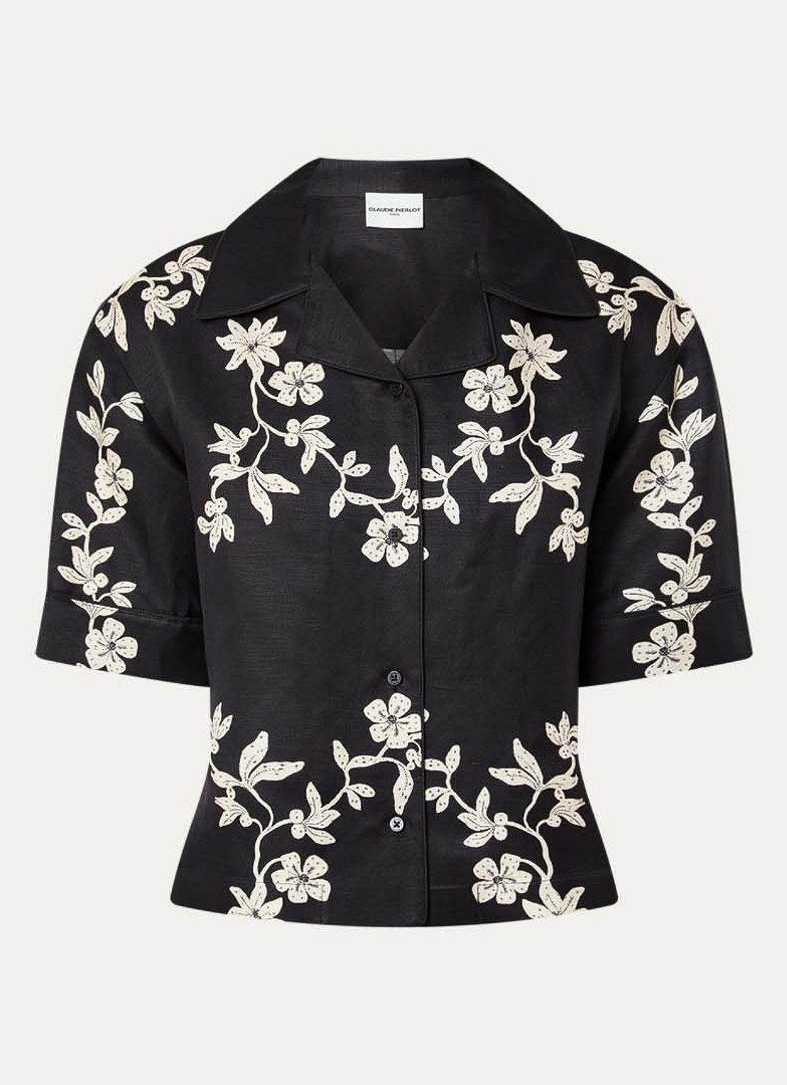 Claudie Pierlot Caulafleur blouse in linnenblend met bloemenprint - voorkant 3 zwart