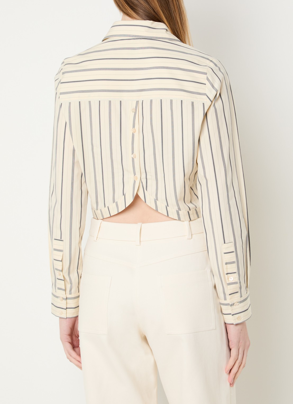 Claudie Pierlot Cecile cropped blouse met streepprint - detail creme