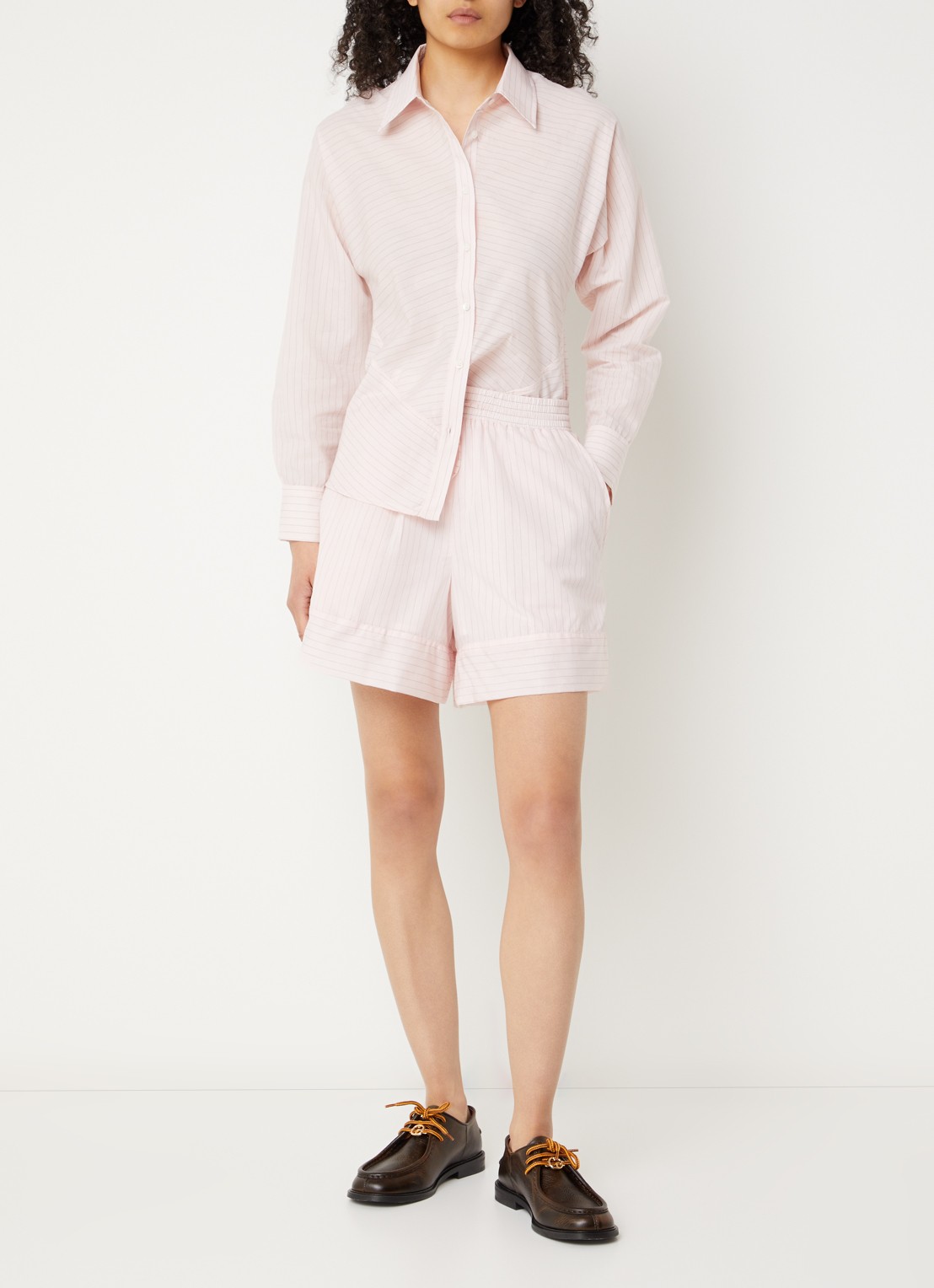 Claudie Pierlot Cecilia blouse met streepprint - voorkant 4 lichtroze