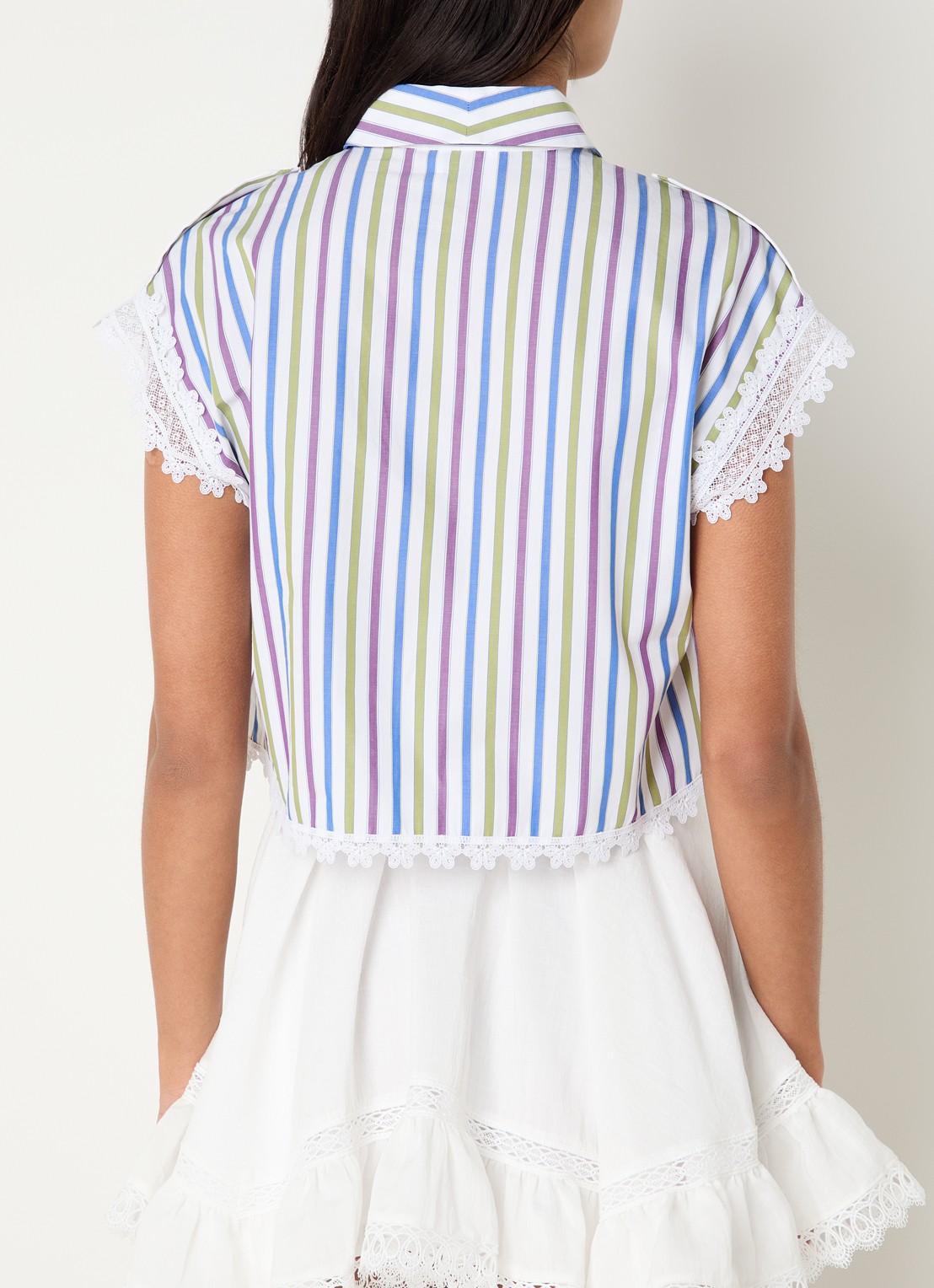 Claudie Pierlot Celoma blouse met streepprint en broderie - achterkant gebroken wit