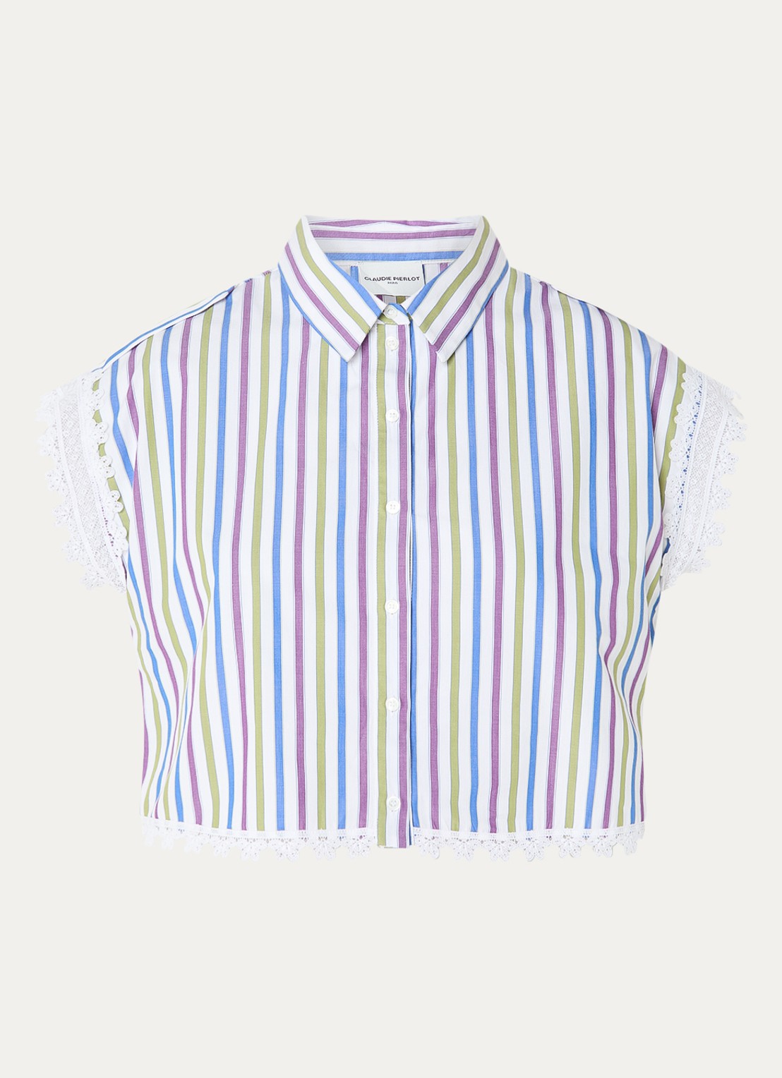 Claudie Pierlot Celoma blouse met streepprint en broderie - voorkant 2 gebroken wit