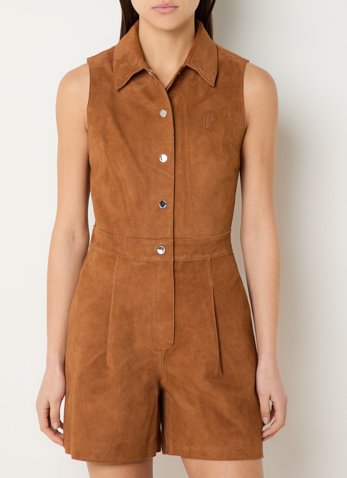Claudie Pierlot Charline playsuit van geitensuède - detail 4 camel