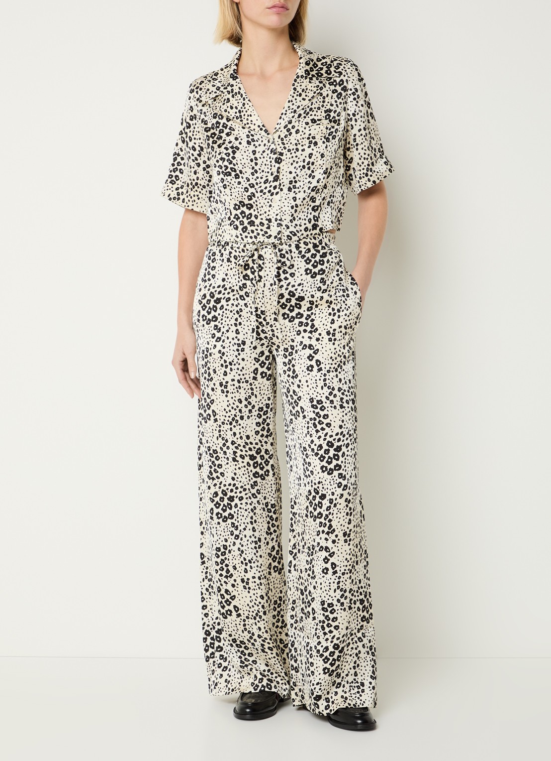 Claudie Pierlot Clair high waist loose fit pantalon met print - voorkant 2 creme