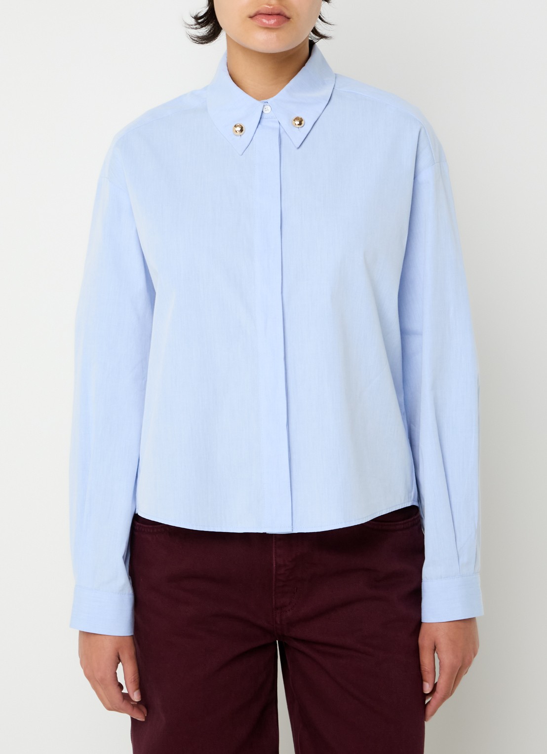 Claudie Pierlot Clemence blouse van katoen - detail 4 lichtblauw