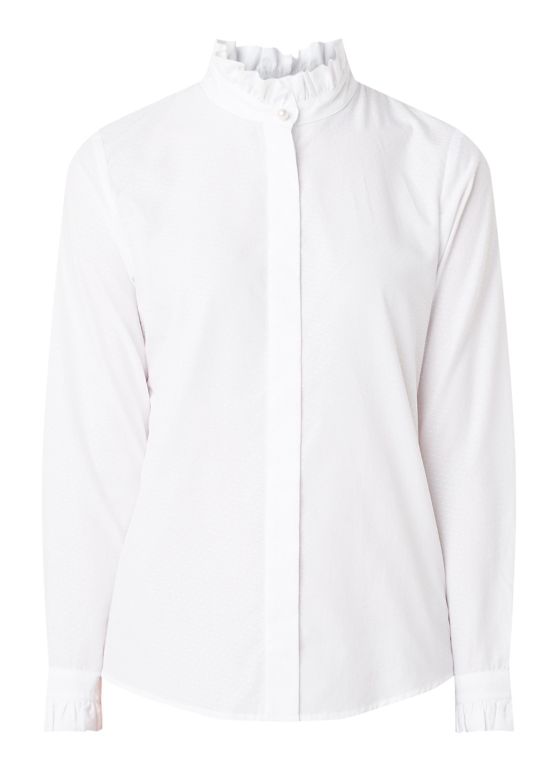Claudie Pierlot Colombineter blouse met stippendessin en ruches - voorkant wit