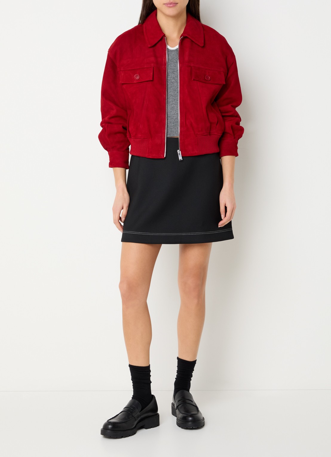 Claudie Pierlot Cory bomberjack van suède  - voorkant 4 rood