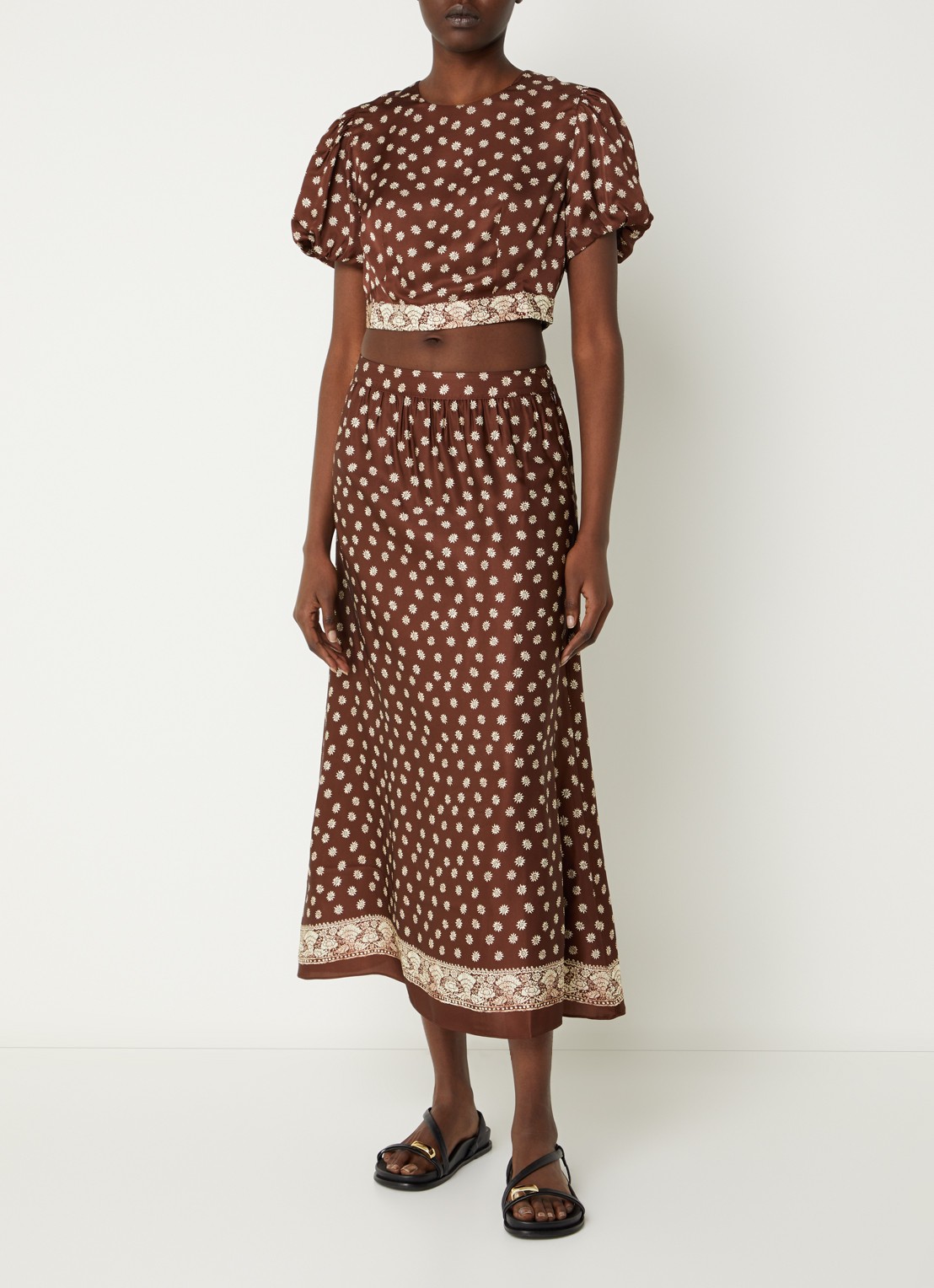 Claudie Pierlot Crop top met bloemenprint en rugdecolleté - voorkant 4 bruin