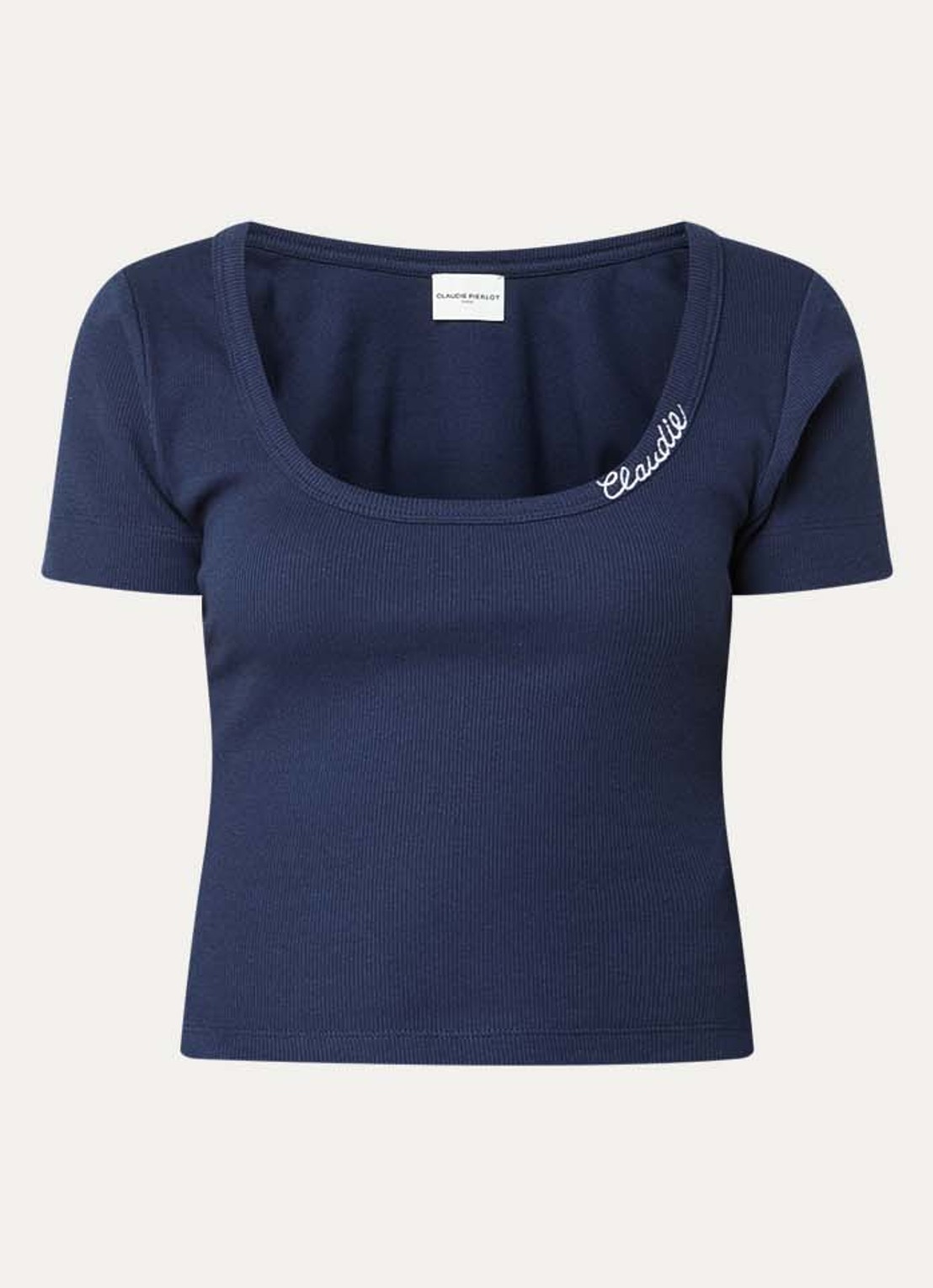 Claudie Pierlot Crop top met ribstructuur  - voorkant 3 blauw
