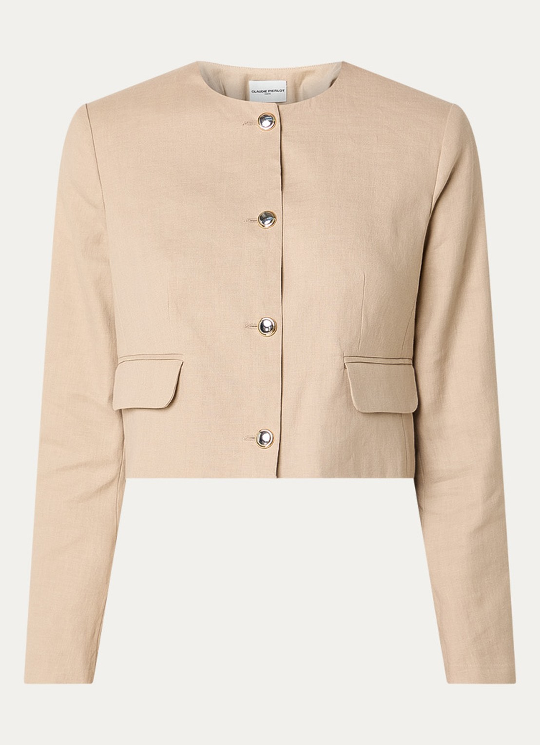Claudie Pierlot Cropped blazer in linnenblend - voorkant 2 beige