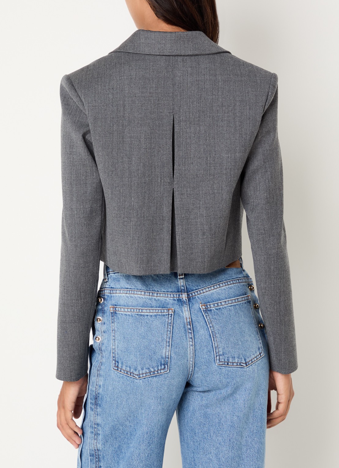 Claudie Pierlot Cropped blazer met paspelzakken - achterkant 4 donkergrijs
