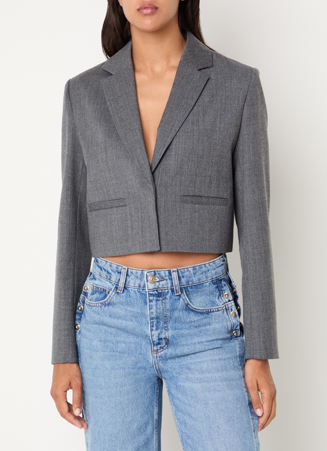 Claudie Pierlot Cropped blazer met paspelzakken - detail 3 donkergrijs