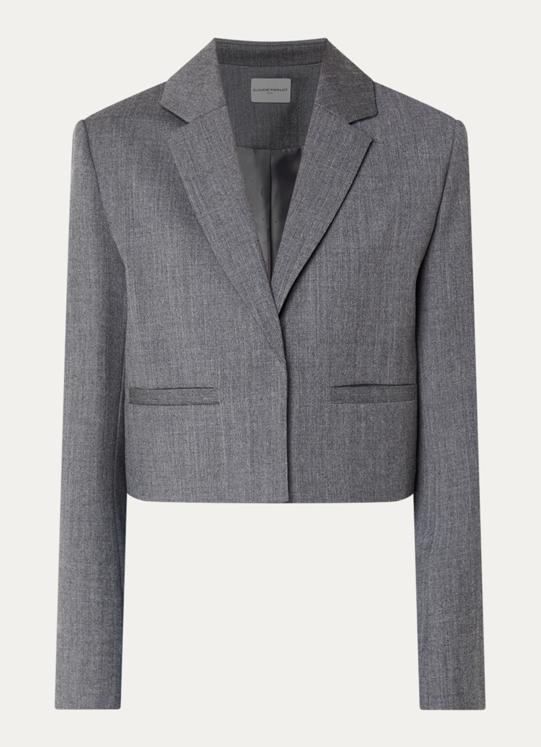 Claudie Pierlot Cropped blazer met paspelzakken - voorkant donkergrijs