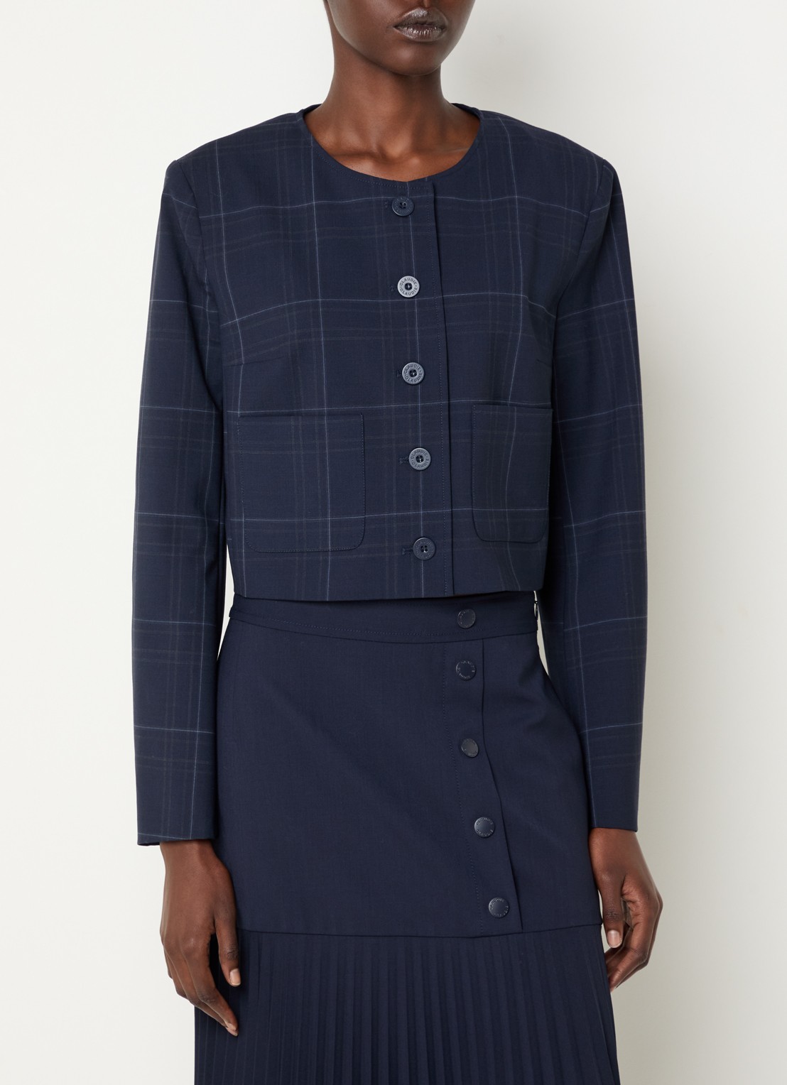 Claudie Pierlot Cropped blazer met ruitdessin - detail donkerblauw