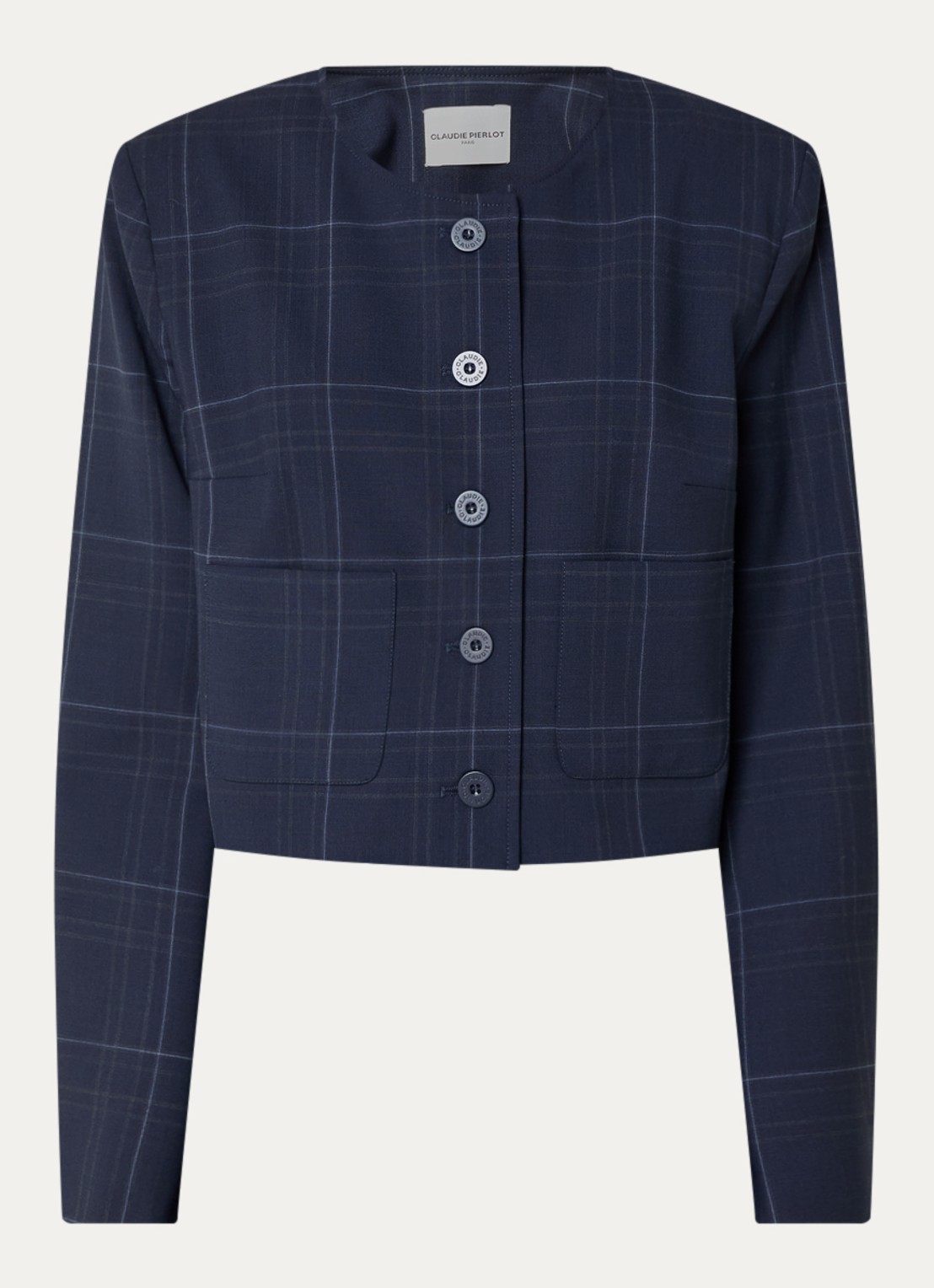 Claudie Pierlot Cropped blazer met ruitdessin - voorkant 2 donkerblauw