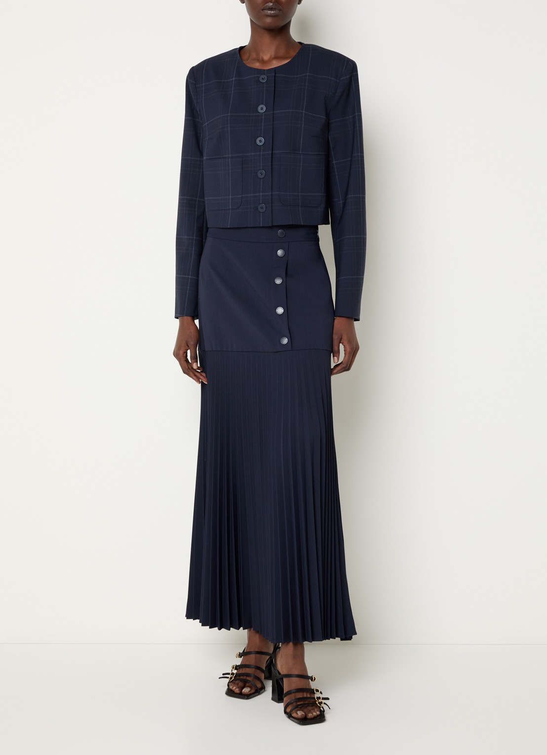 Claudie Pierlot Cropped blazer met ruitdessin - voorkant 3 donkerblauw